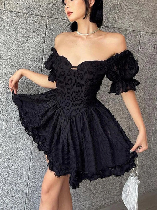 Gothic Lolita Women's Vintage High Waist Black Ball Gown Goth Puff Sleeve V-neck Dress