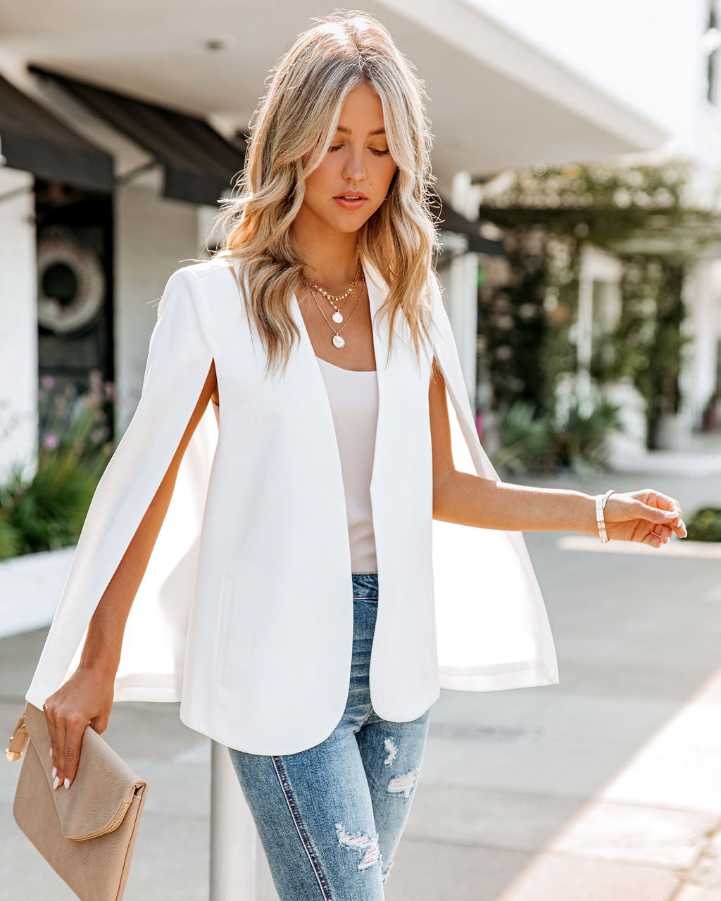 Pocketed Cape Jacket - Off White