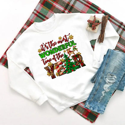 Wonderful Time Printed Party Holiday Sweater Xmas OutFit Christmas Hoodie