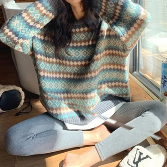 Japanese Retro Jacquard Striped  High-end Sweater