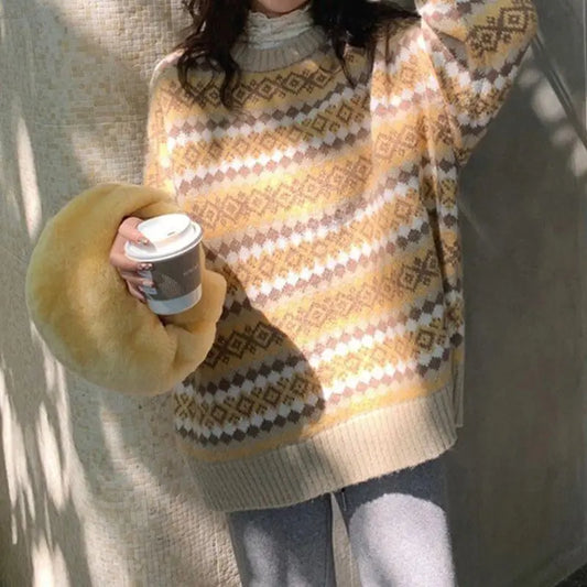 Japanese Retro Jacquard Striped  High-end Sweater