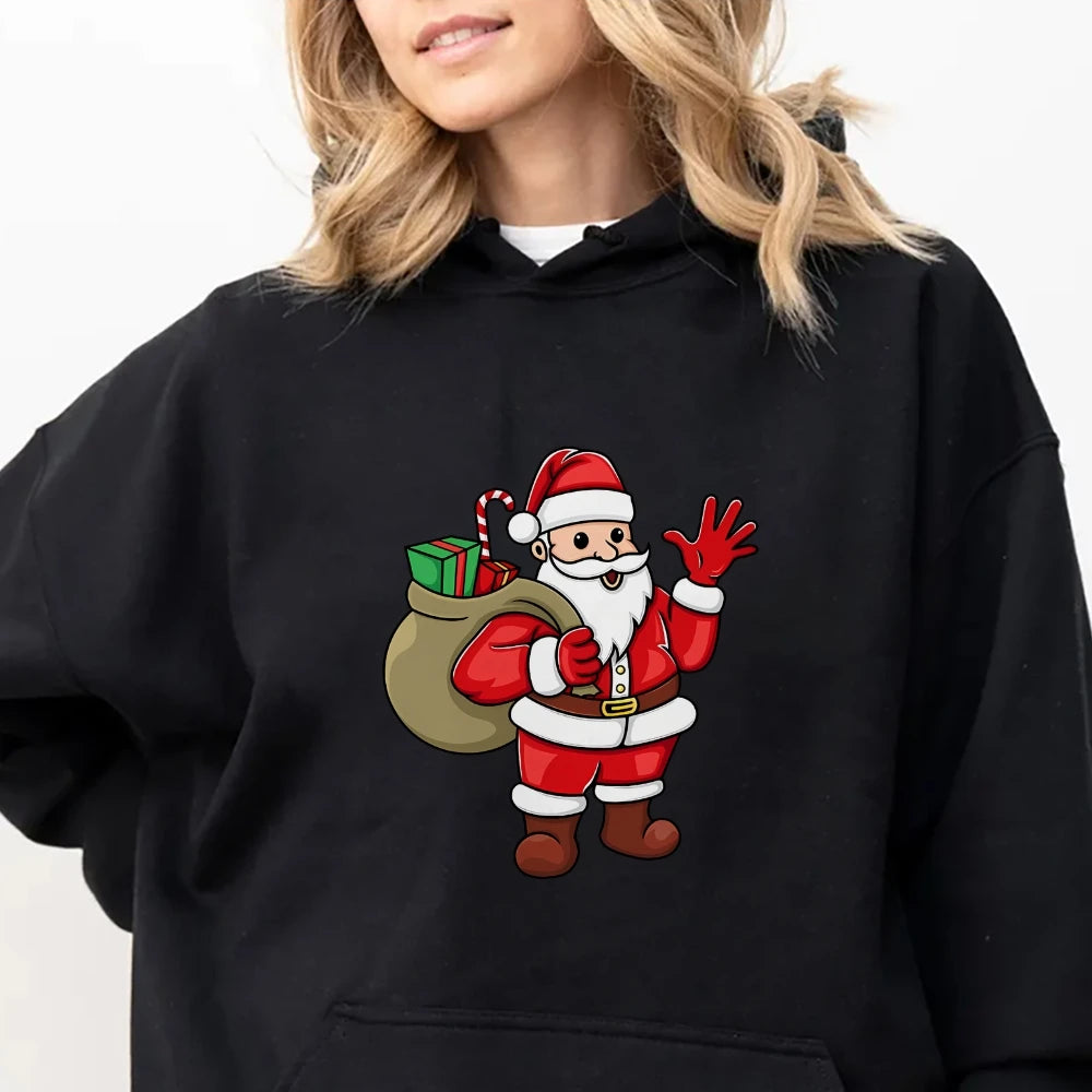 Jolly Santa Claus Cartoon Print Long Sleeve Chic Christmas Hoodie