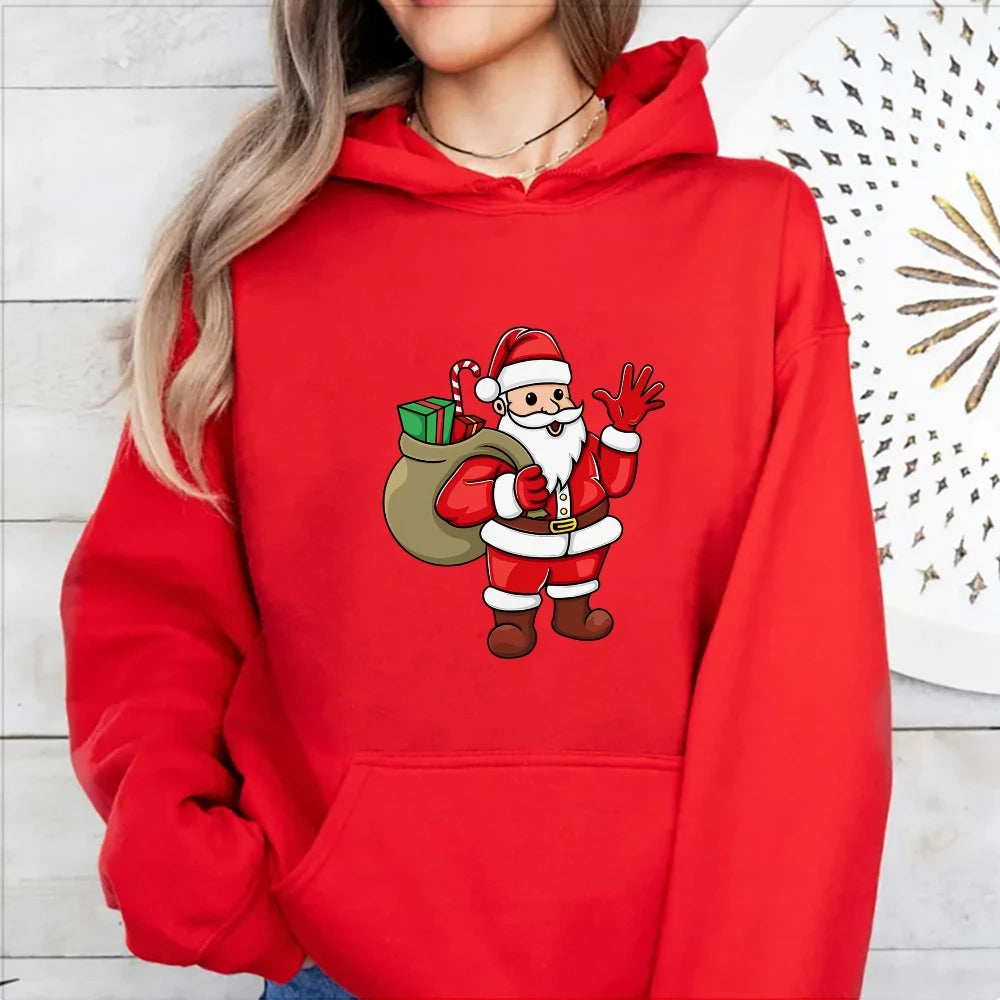 Jolly Santa Claus Cartoon Print Long Sleeve Chic Christmas Hoodie