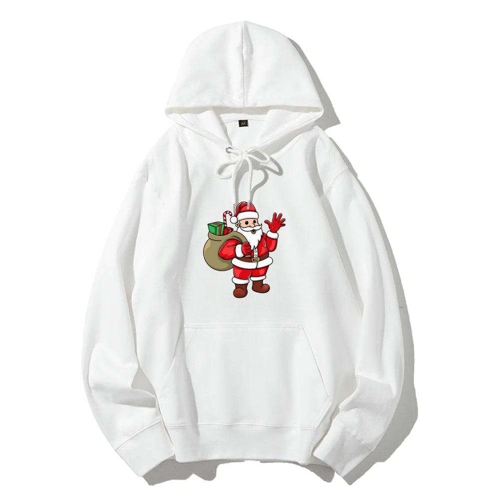 Jolly Santa Claus Cartoon Print Long Sleeve Chic Christmas Hoodie