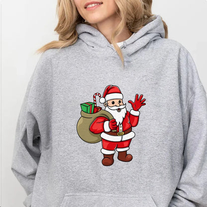 Jolly Santa Claus Cartoon Print Long Sleeve Chic Christmas Hoodie