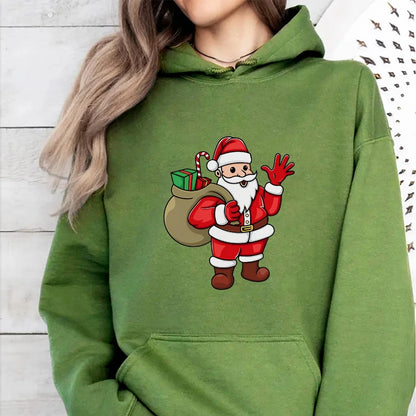 Jolly Santa Claus Cartoon Print Long Sleeve Chic Christmas Hoodie