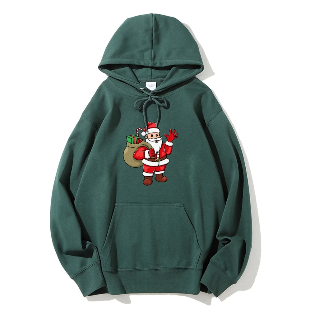 Jolly Santa Claus Cartoon Print Long Sleeve Chic Christmas Hoodie