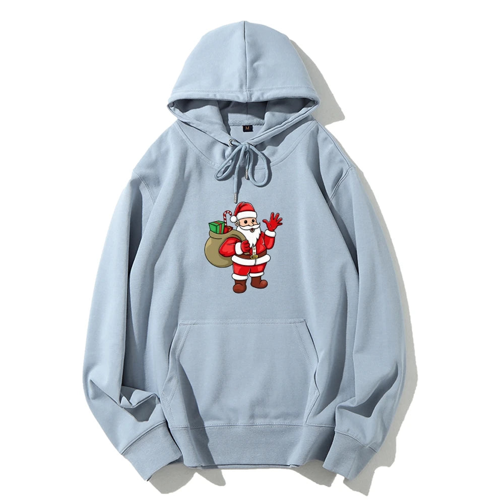 Jolly Santa Claus Cartoon Print Long Sleeve Chic Christmas Hoodie