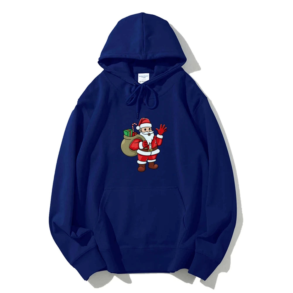 Jolly Santa Claus Cartoon Print Long Sleeve Chic Christmas Hoodie