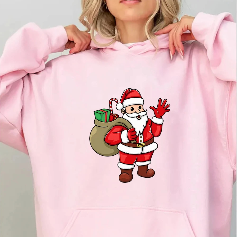 Jolly Santa Claus Cartoon Print Long Sleeve Chic Christmas Hoodie