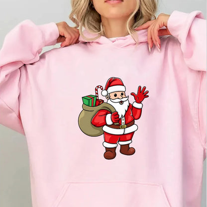 Jolly Santa Claus Cartoon Print Long Sleeve Chic Christmas Hoodie