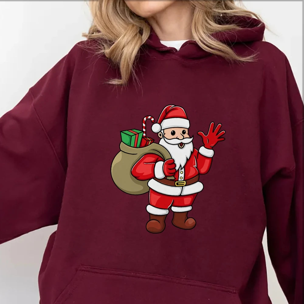 Jolly Santa Claus Cartoon Print Long Sleeve Chic Christmas Hoodie