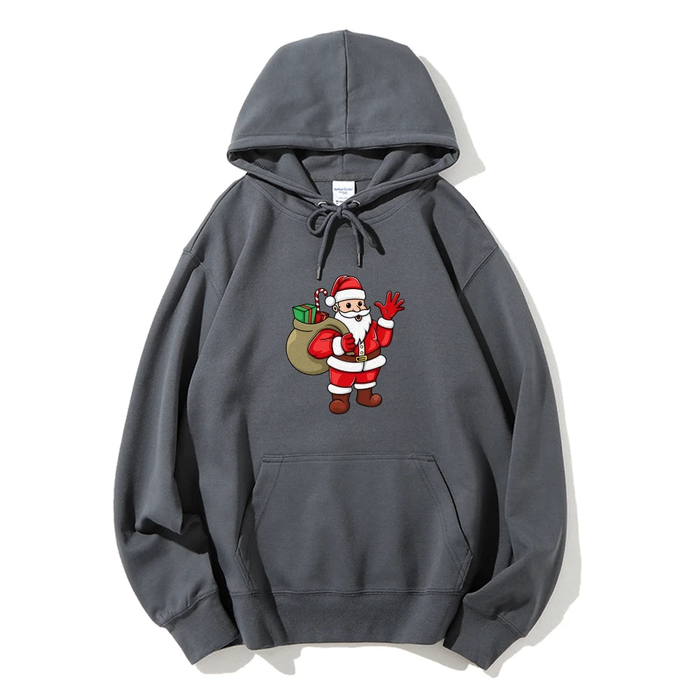 Jolly Santa Claus Cartoon Print Long Sleeve Chic Christmas Hoodie