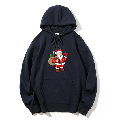 Jolly Santa Claus Cartoon Print Long Sleeve Chic Christmas Hoodie