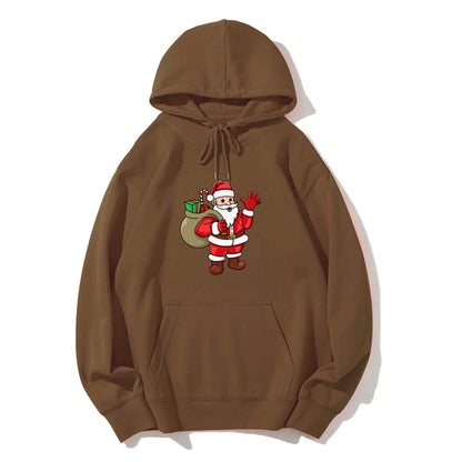 Jolly Santa Claus Cartoon Print Long Sleeve Chic Christmas Hoodie