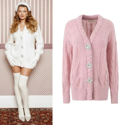 Knit Diamond Pink Cardigan