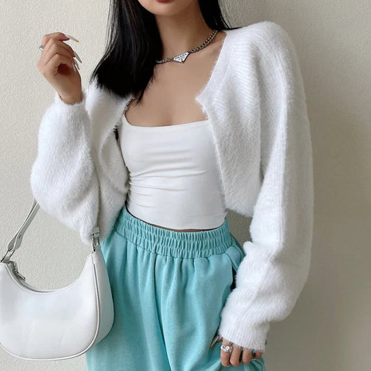 Open Front Cropped Long Sleeve Cardigan