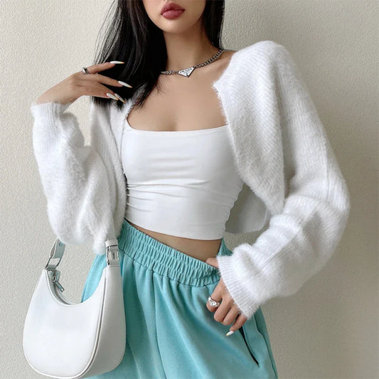 Open Front Cropped Long Sleeve Cardigan