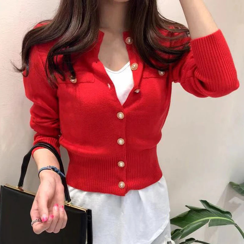 Short Slim Single Breasted Knit Cardigan