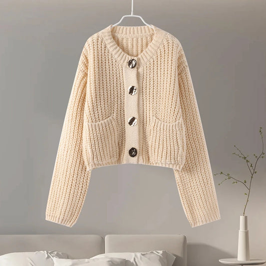 Casual O-Neck Long Sleeve Pocket Cardigan