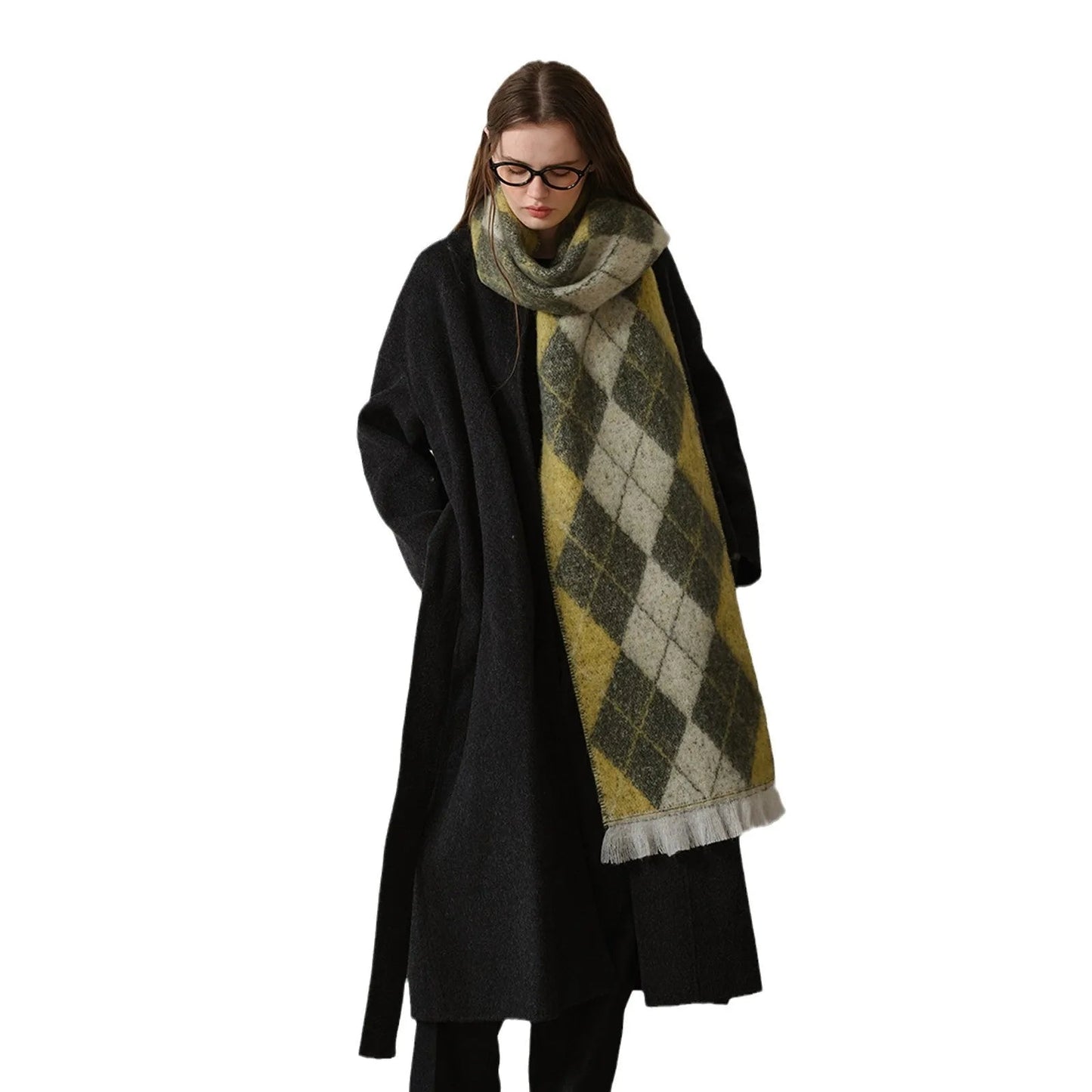 New Retro Argyle Jacquard Plaid Warm Neck Scarf for Autumn Winter 2024