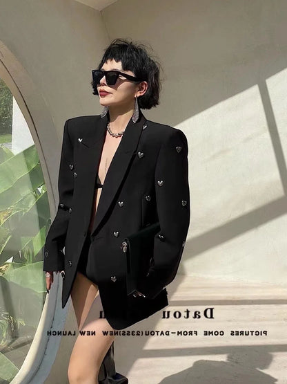 Korean Style High-End Oversize Heavy Work 3D Heart Beaded Blazer