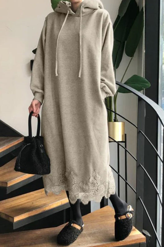 Hoodie Dress with Lace Hem