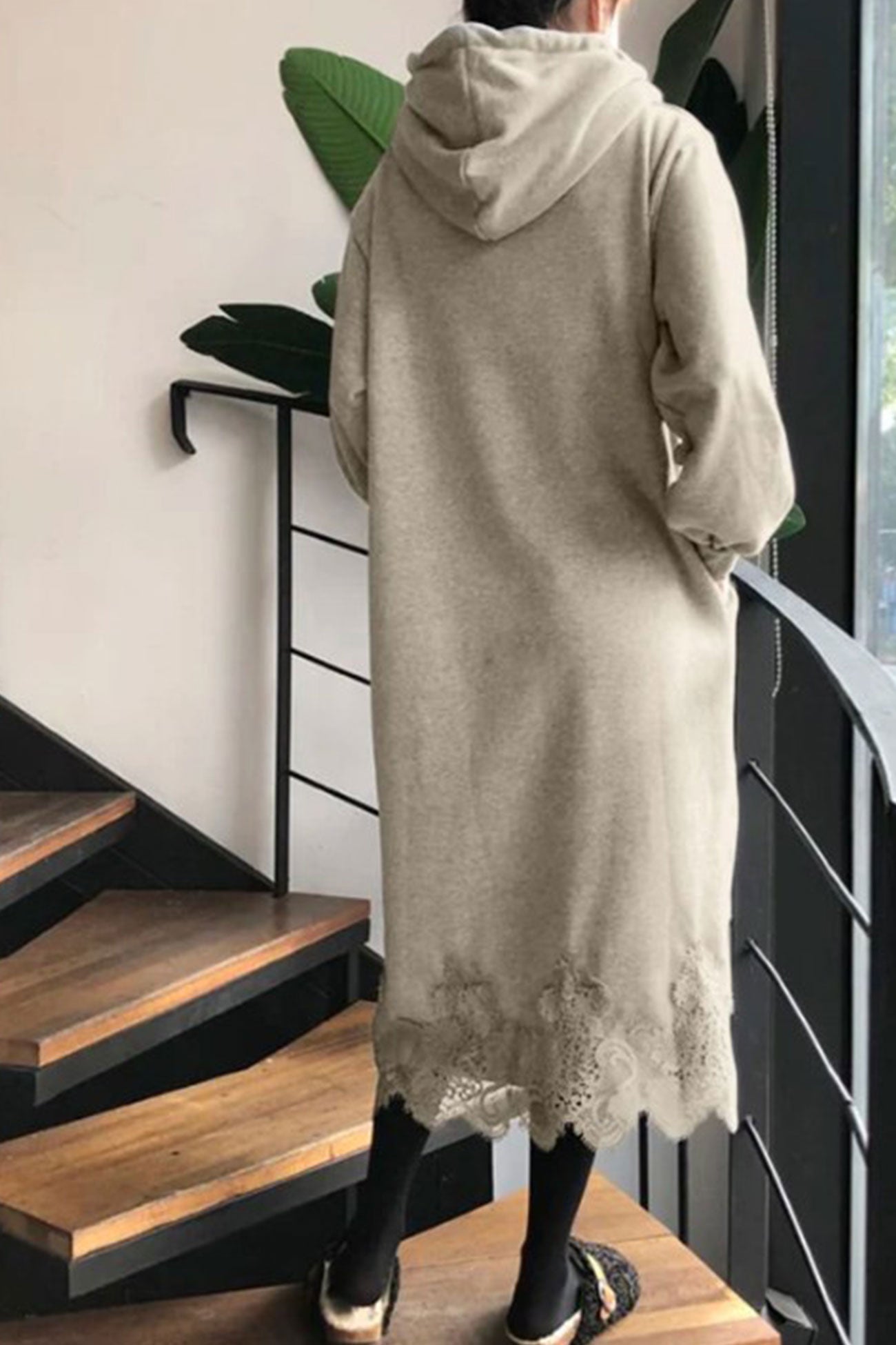 Hoodie Dress with Lace Hem