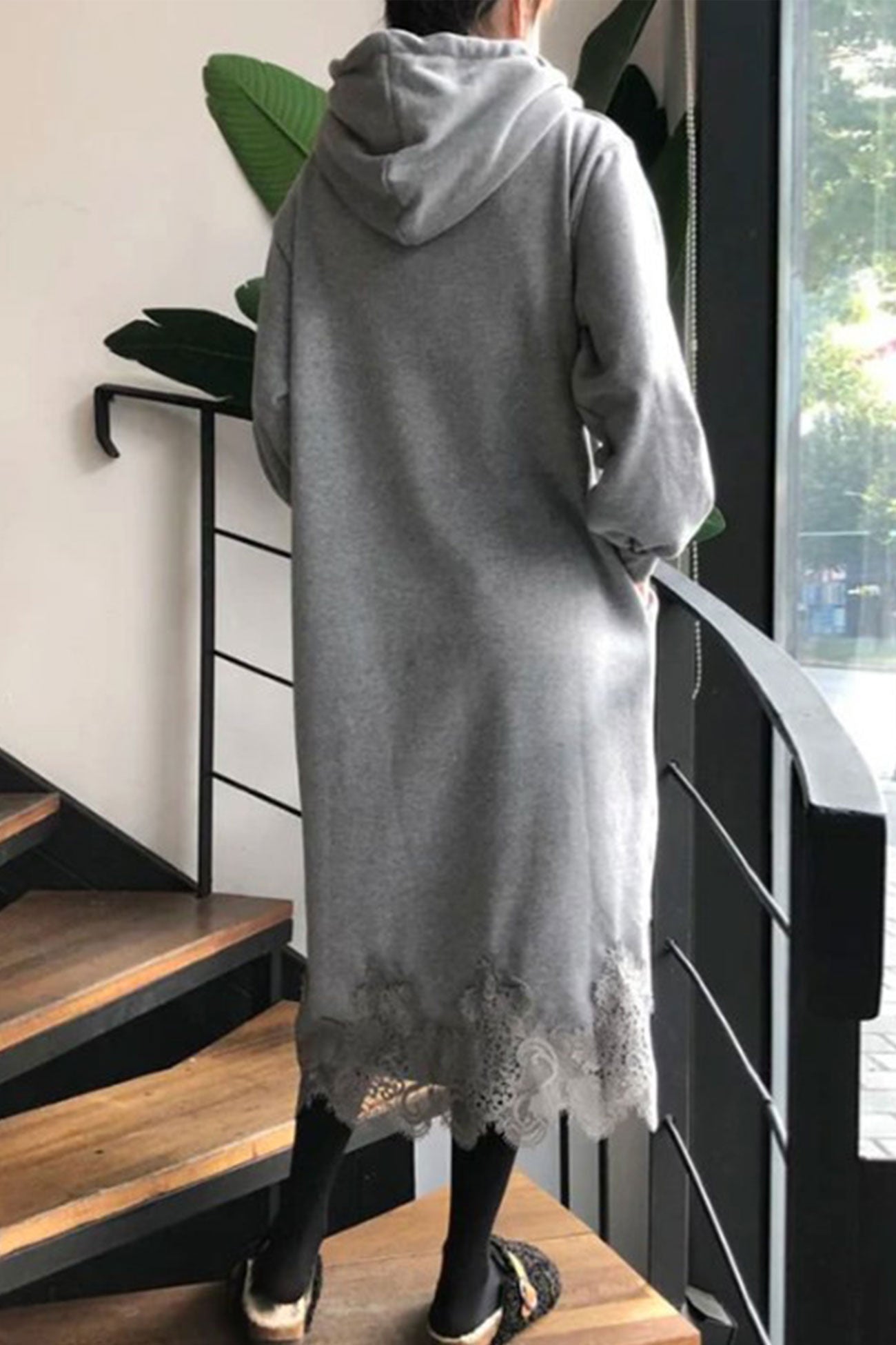 Hoodie Dress with Lace Hem