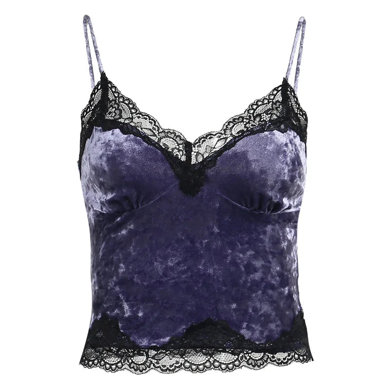 Lace Gothic Aesthetic Velvet Grunge Punk Bodycon V-Neck Elegant Classic Crop Top