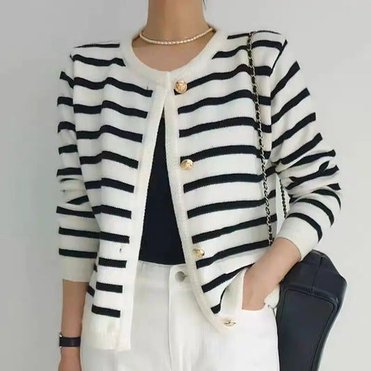 Vintage Striped Loose Knitting Simplicity Knit Cardigan