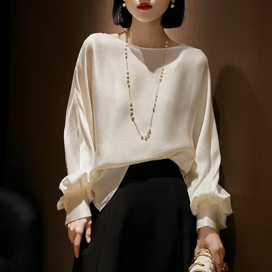 Lantern Sleeve Satin Casual Blouse Fashion Blouse blouse-250126