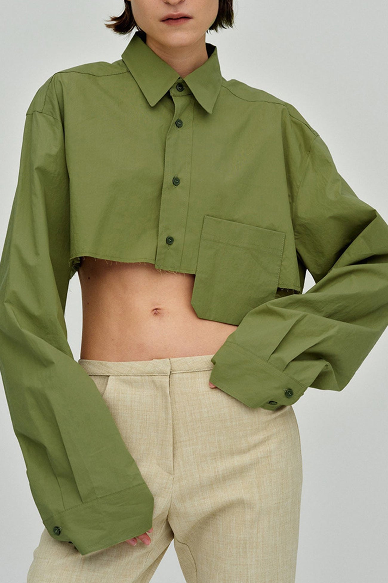 Cropped Shirt with Lapel Patch Pocket