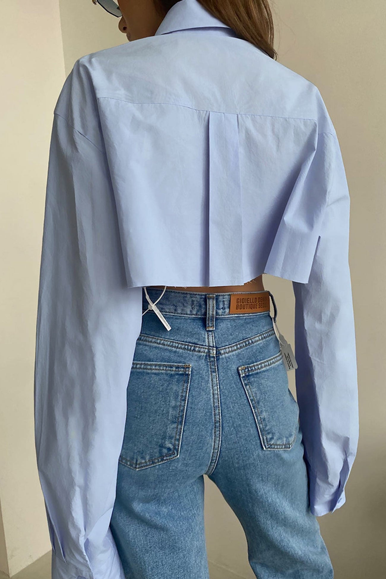 Cropped Shirt with Lapel Patch Pocket