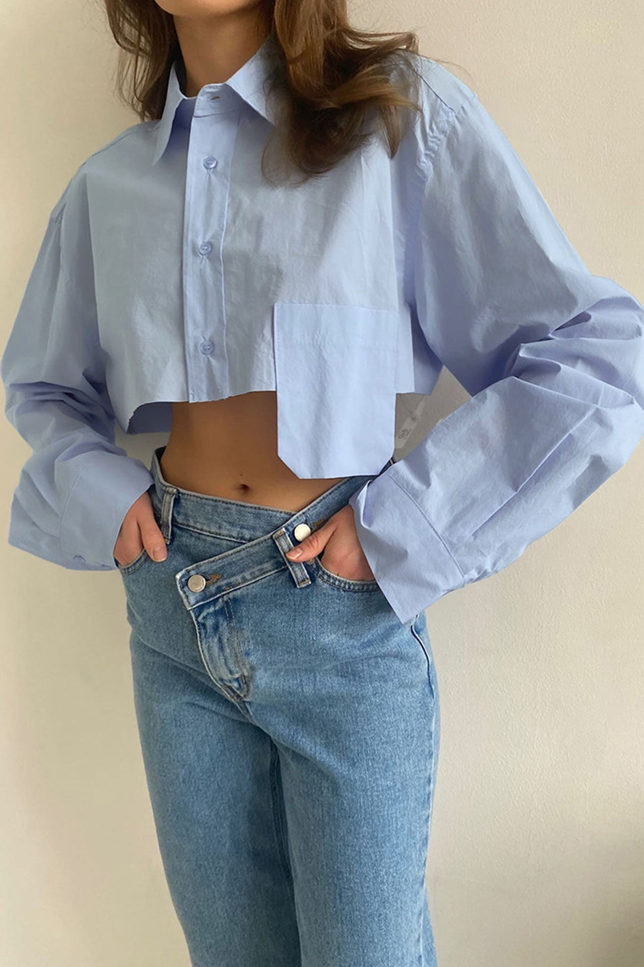 Cropped Shirt with Lapel Patch Pocket