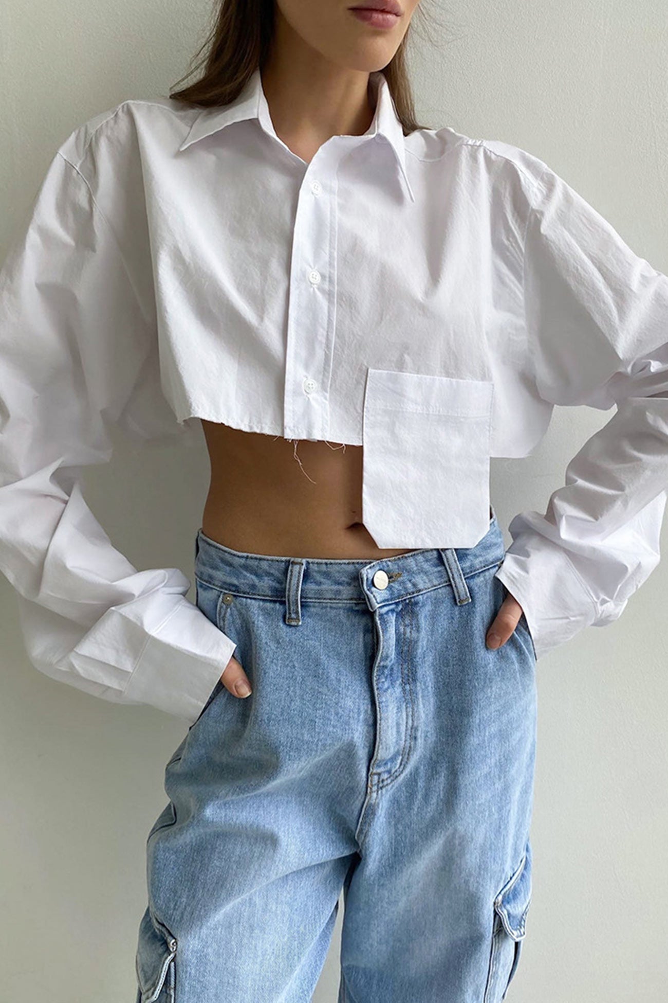 Cropped Shirt with Lapel Patch Pocket