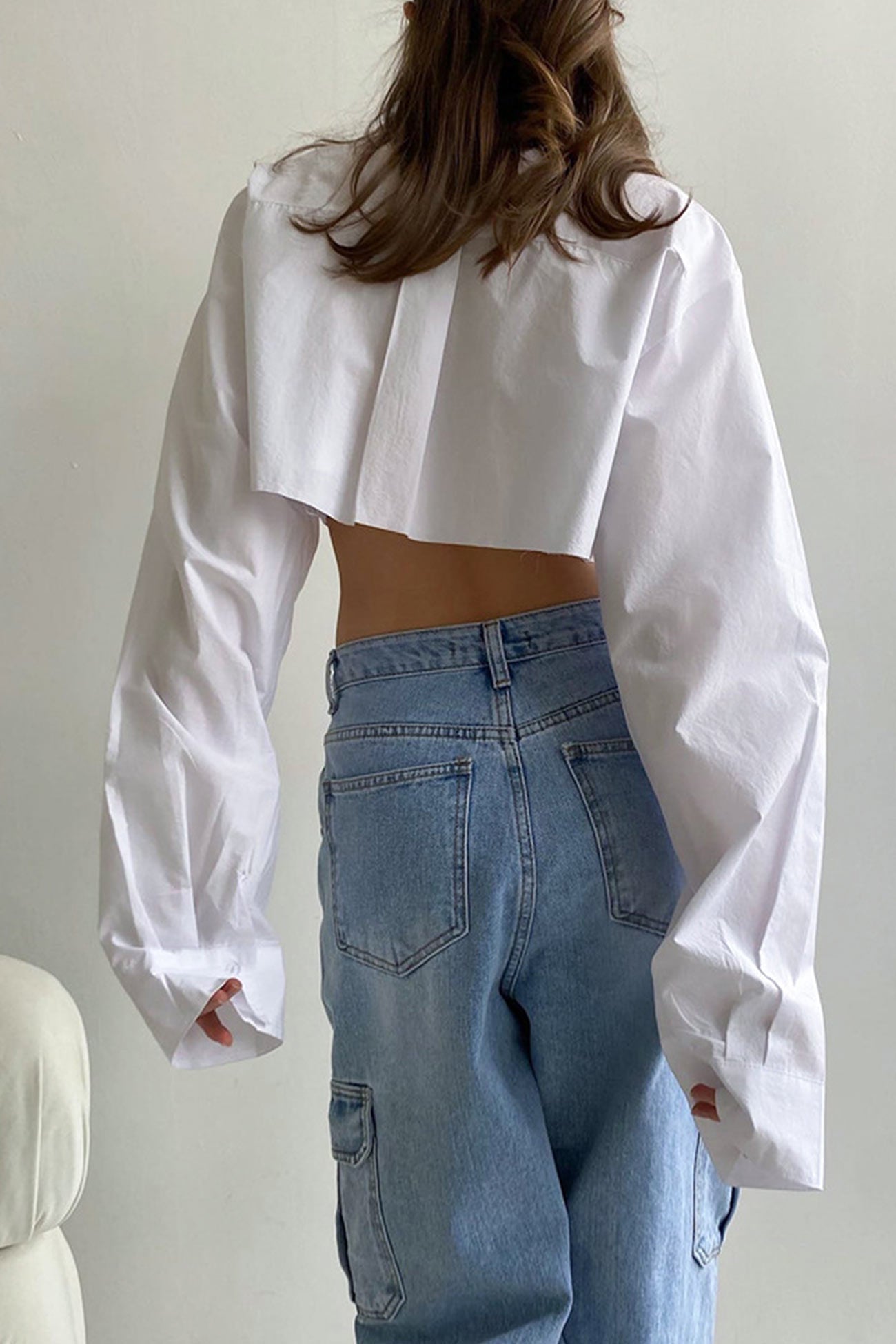 Cropped Shirt with Lapel Patch Pocket