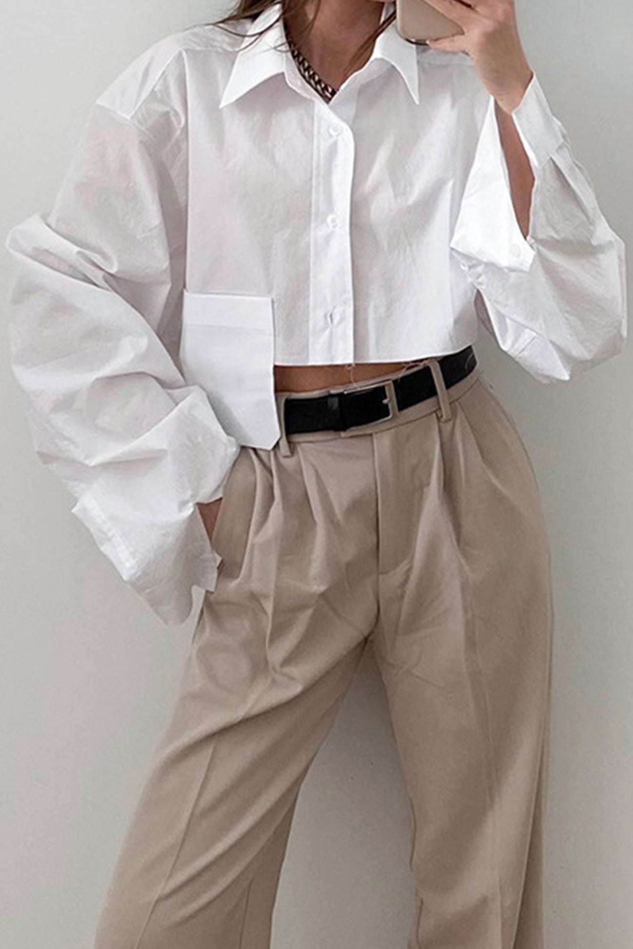 Cropped Shirt with Lapel Patch Pocket