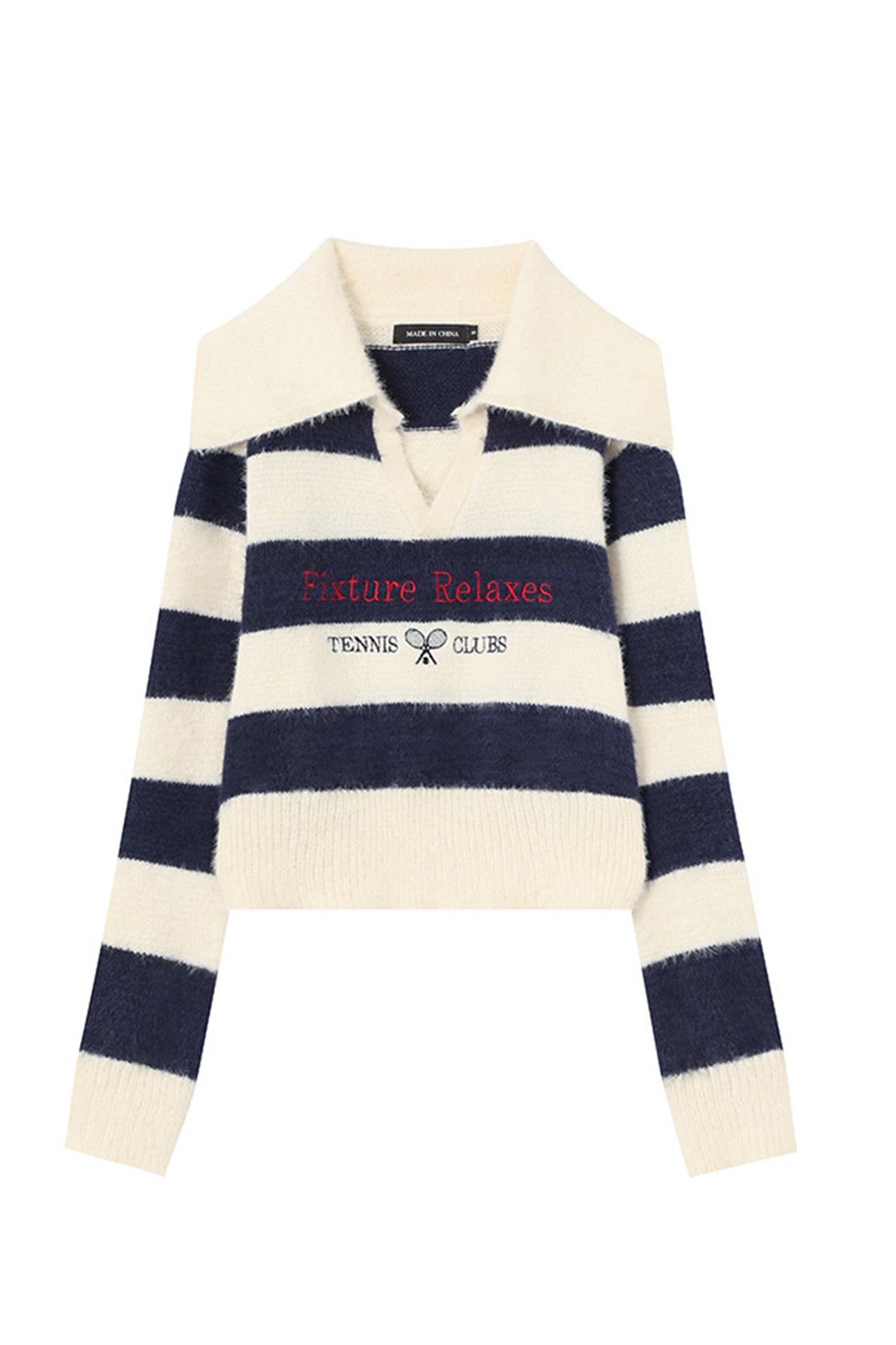 Striped Patchwork Knitted Sweater with Lapel