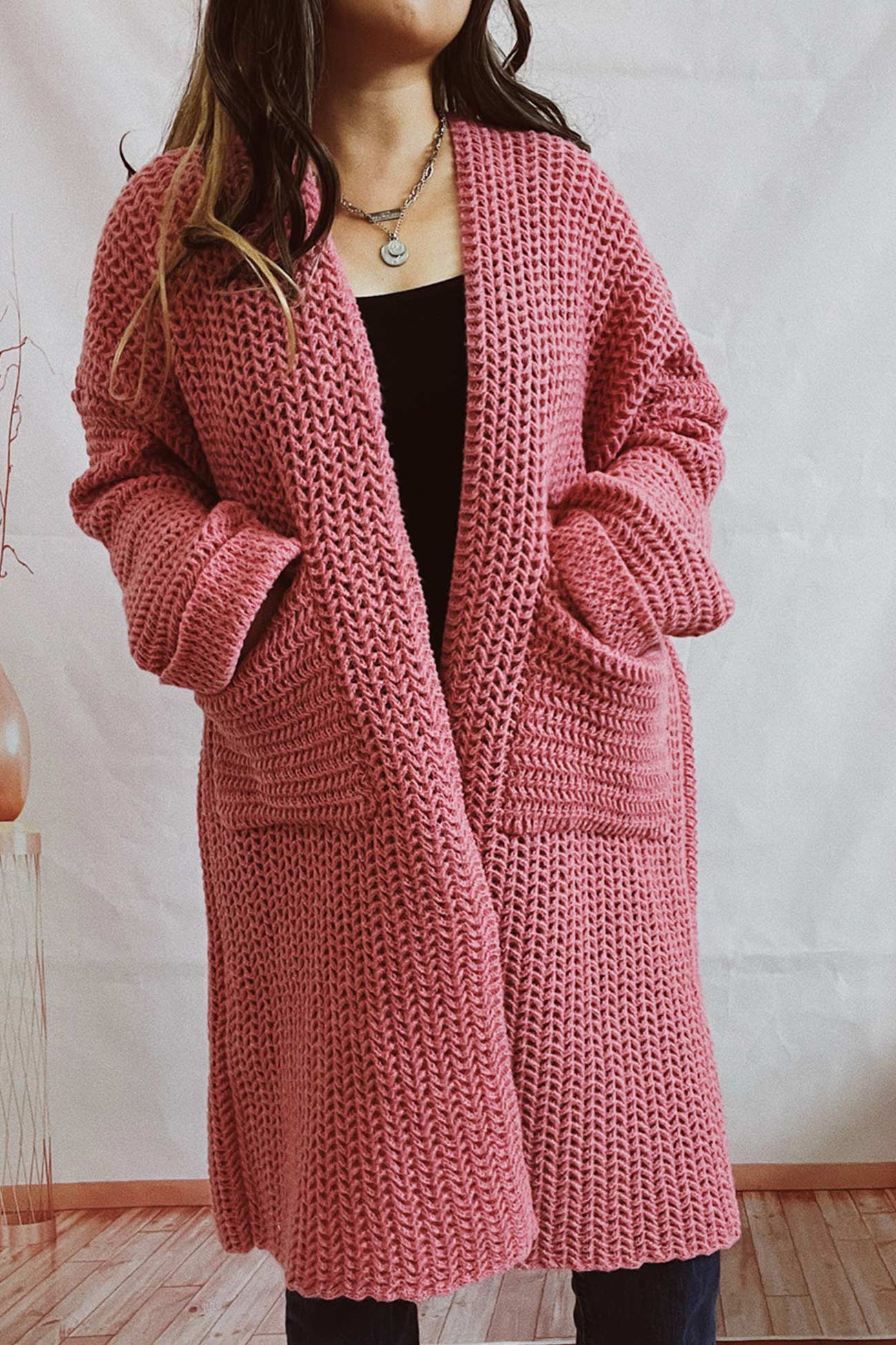 Open Front Cardigan with Large Pockets