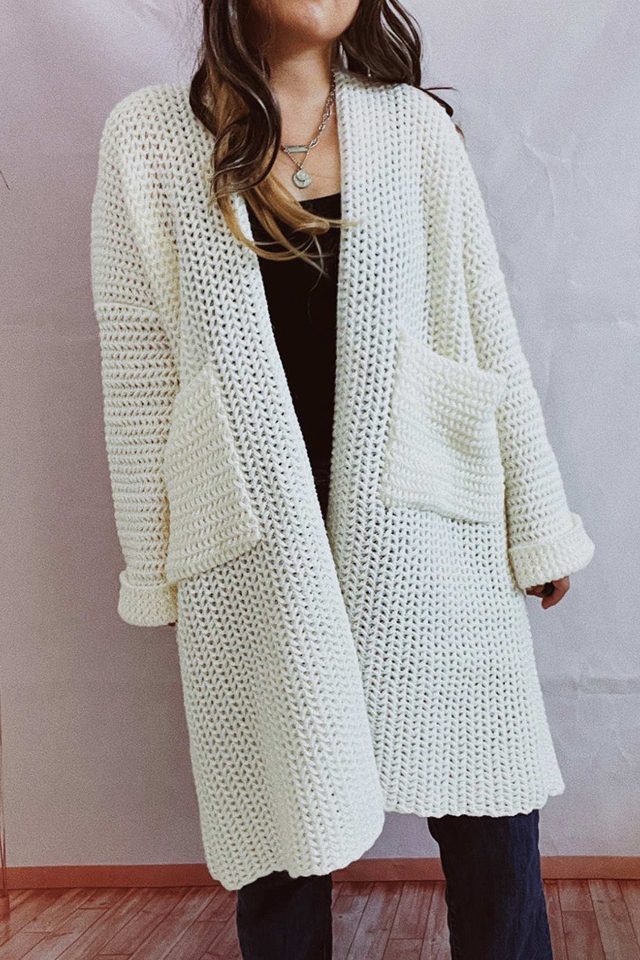 Open Front Cardigan with Large Pockets