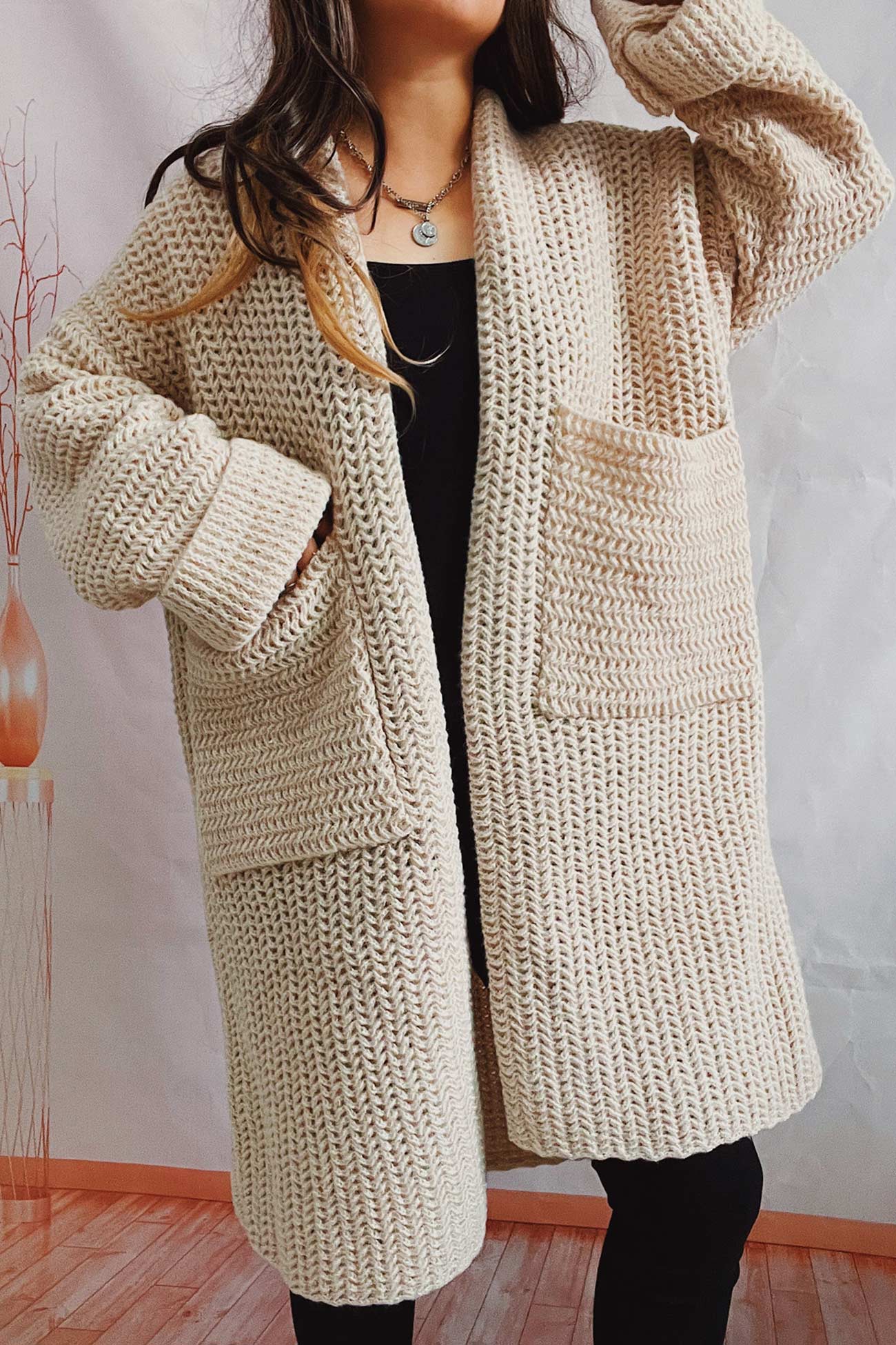 Open Front Cardigan with Large Pockets