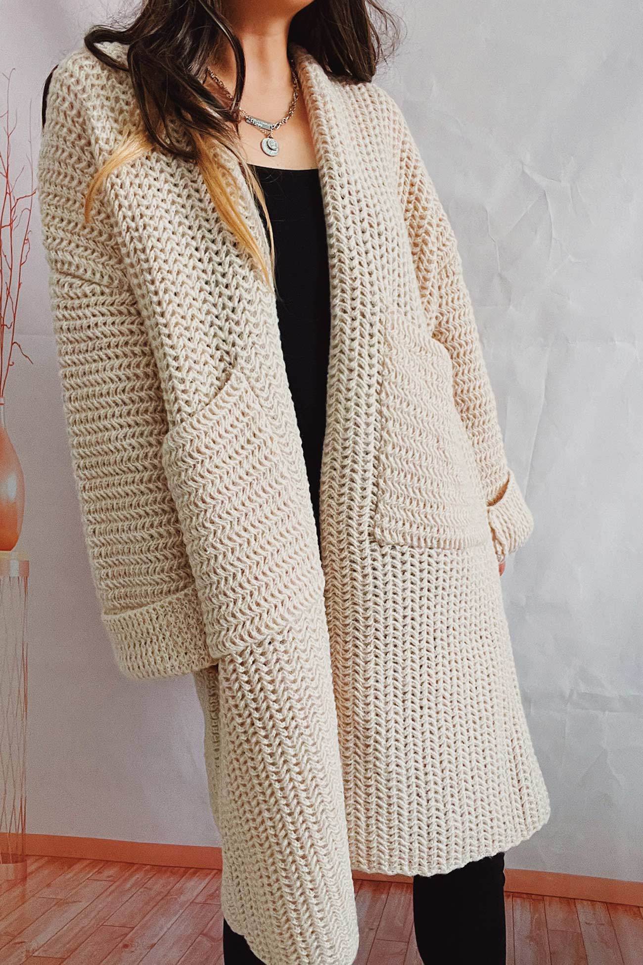 Open Front Cardigan with Large Pockets