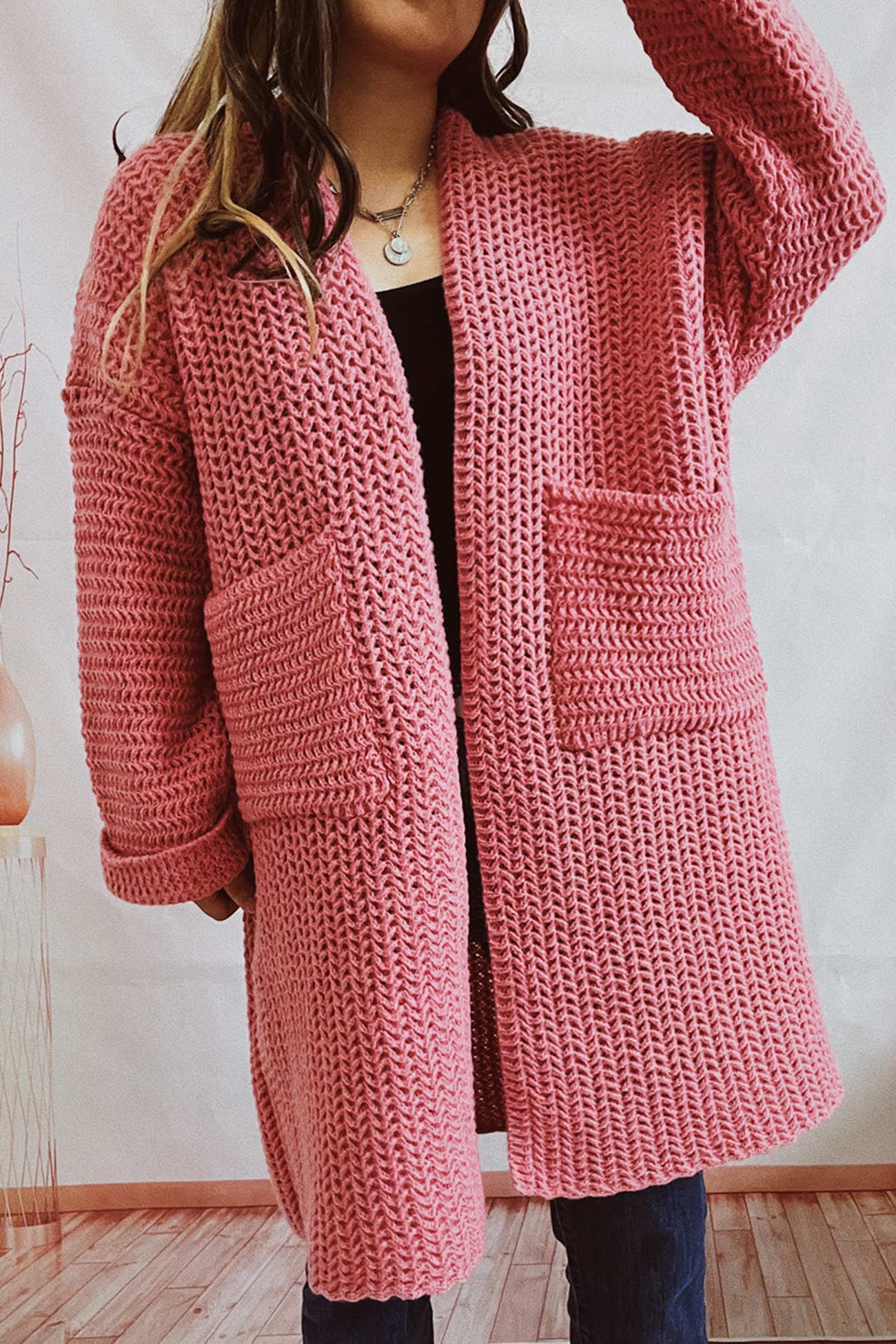 Open Front Cardigan with Large Pockets