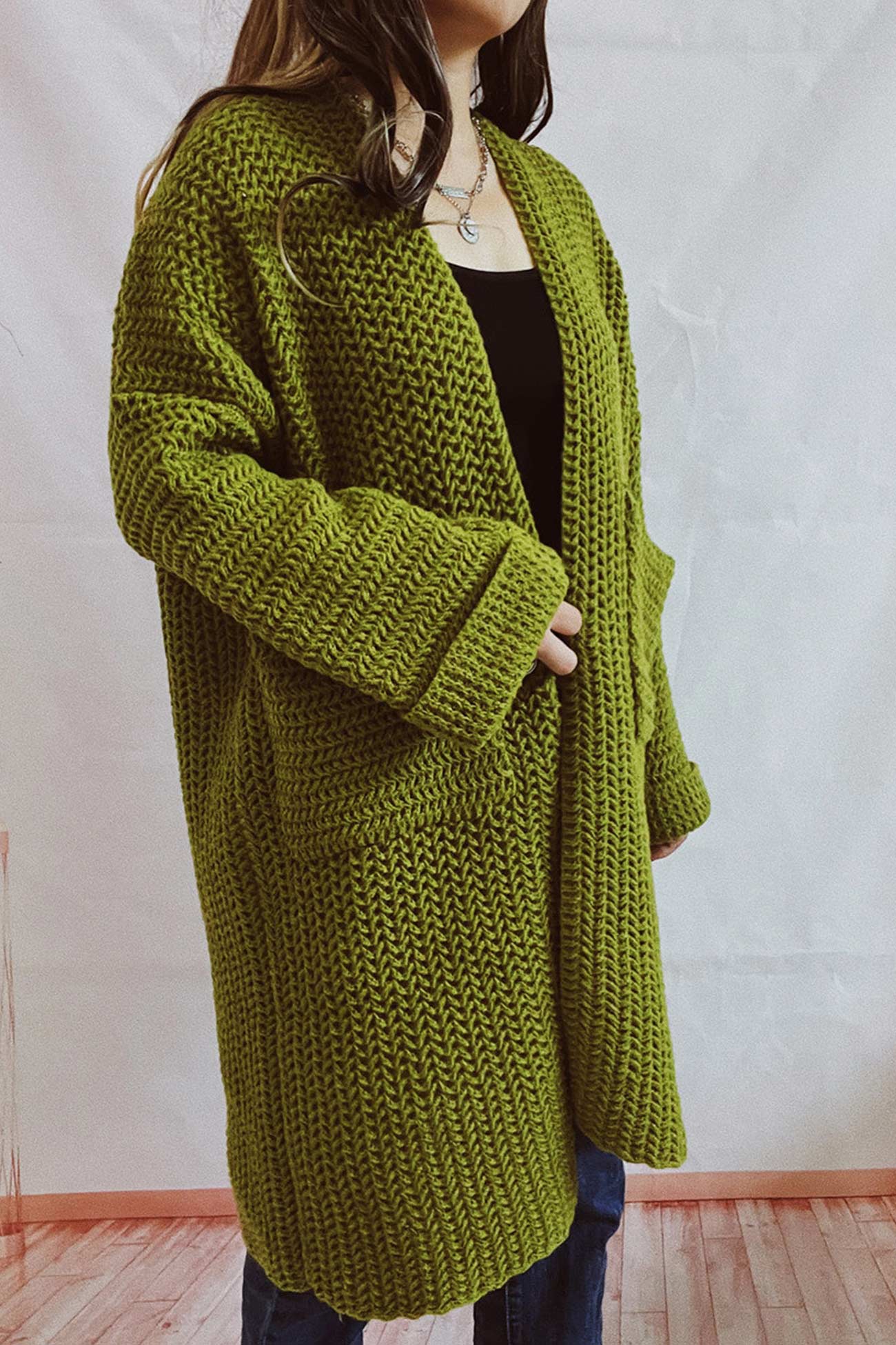 Open Front Cardigan with Large Pockets