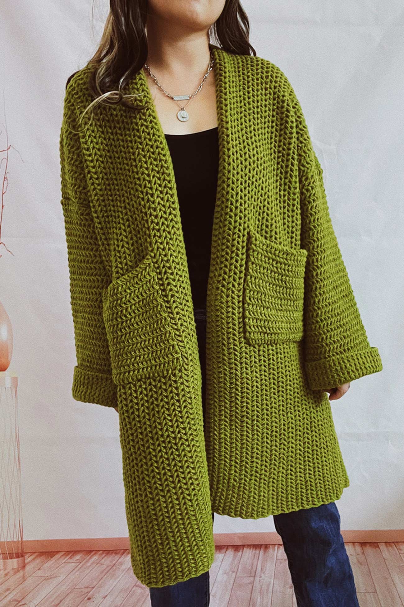 Open Front Cardigan with Large Pockets