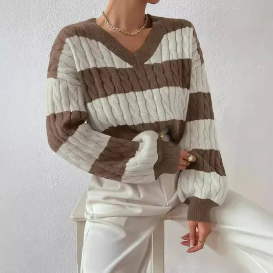 Loose Knit V-neck Vintage Pullover Sweater