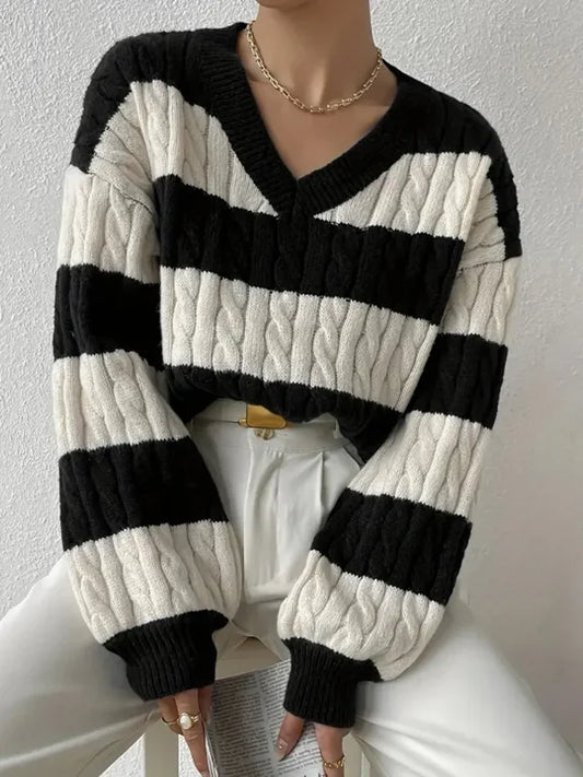 Loose Knit V-neck Vintage Pullover Sweater