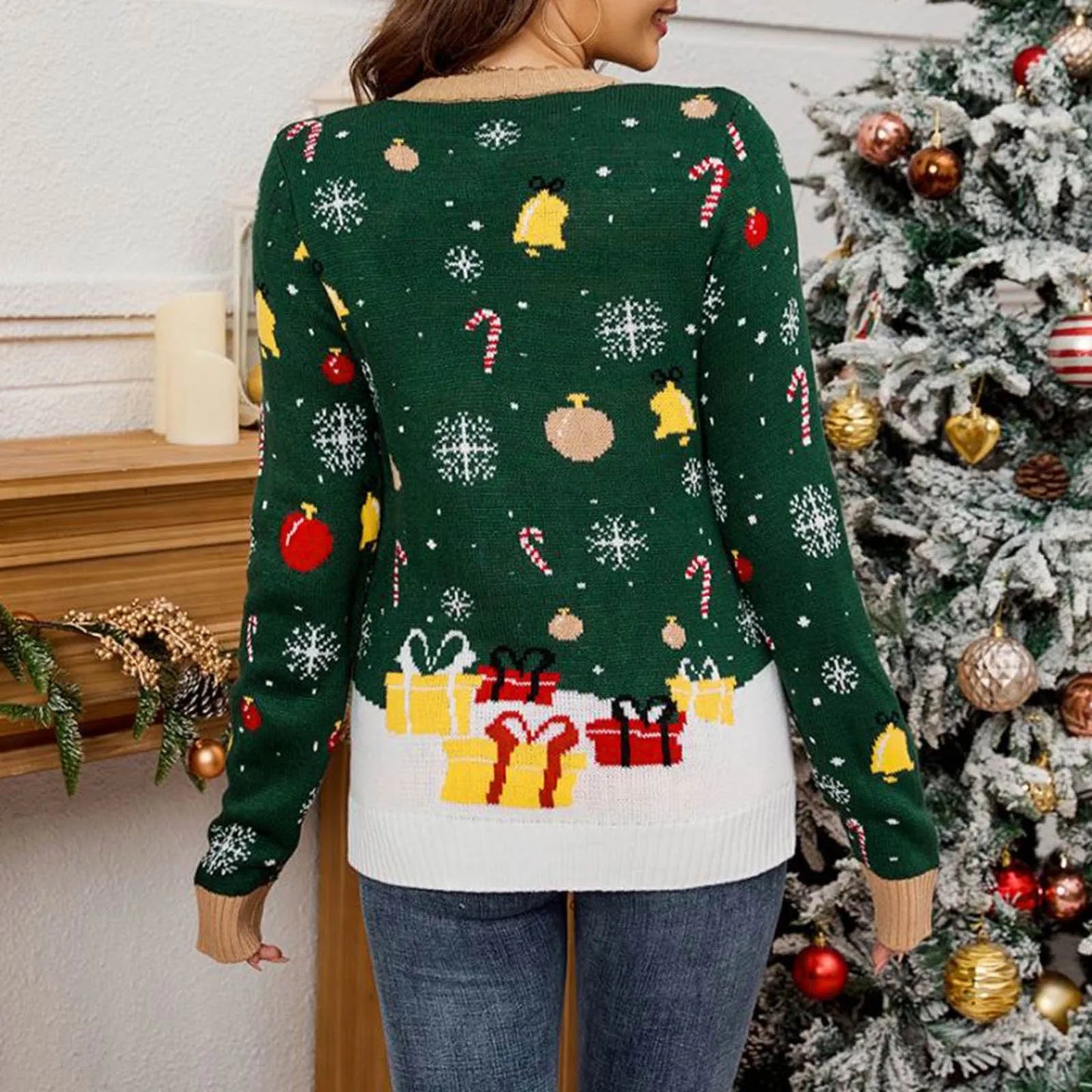 Led Light Autumn Winter Santa Jacquard Round Neck Retro Casual Christmas Sweater