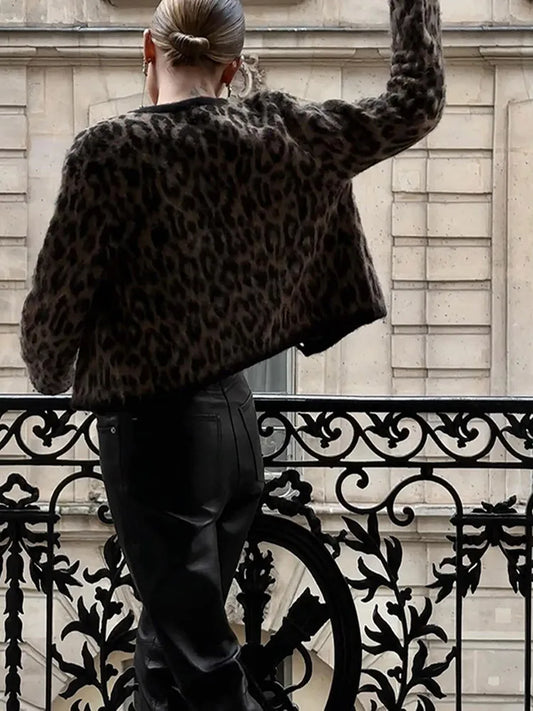 Leopard Printed Round Neck Cardigan